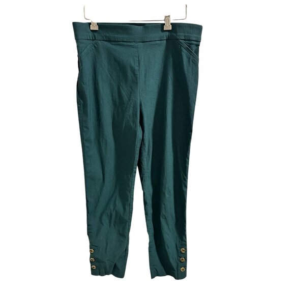🍒 2/$20 🍒 Roz & Ali Womens Size 6 Green Ankle Pants With Gold Button Detail - Picture 1 of 7